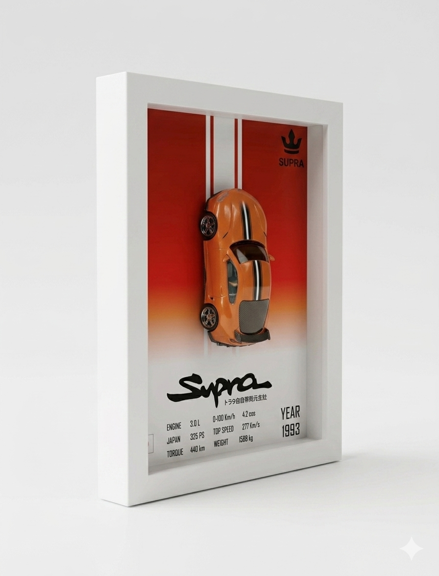 TOYATO SUPRA 3D Car Frame(SCALE-1:64) Wall Art Wooden Frame With Removable Die-Cast Cars Pull-Back Action Lights And Opening Doors Collectible Display For Car Lovers