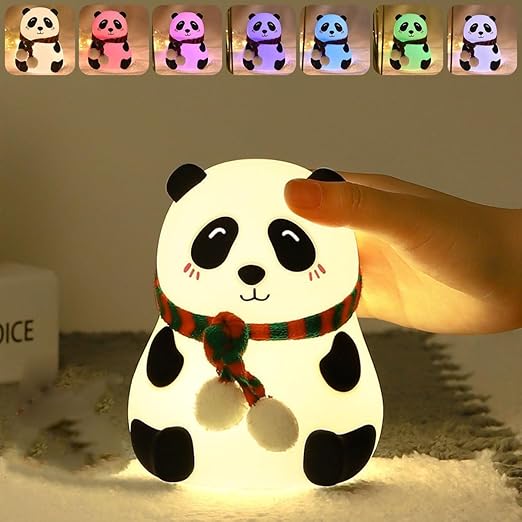 OUTLAND Rechargeable Silicone Panda Night Light for Kids | 7-Color LED Changing Lamp |Adorable Room Decor & Gift for Toddlers, Teens, & Valentine's Day Present|Soft BPA-Free Nightlight| Multicolour