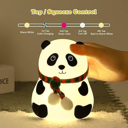 OUTLAND Rechargeable Silicone Panda Night Light for Kids | 7-Color LED Changing Lamp |Adorable Room Decor & Gift for Toddlers, Teens, & Valentine's Day Present|Soft BPA-Free Nightlight| Multicolour